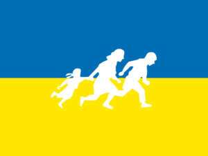 Ukraine Fahne mit Refugee-Logo
